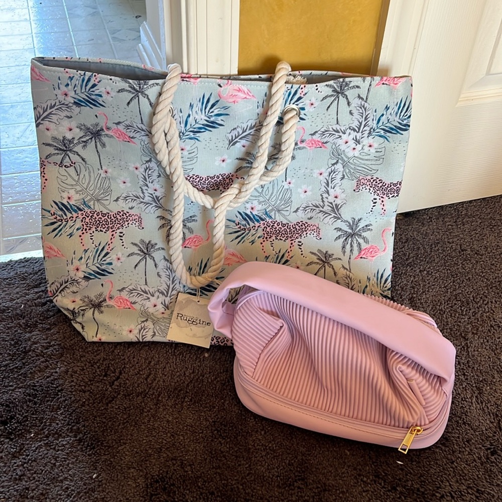 NWT Macchia di Ruggine beach tote & toiletries bag